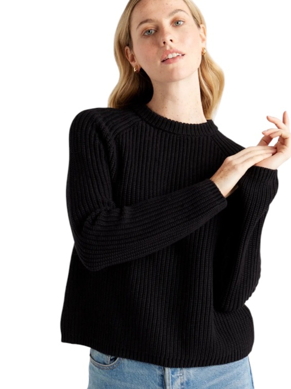 Quince 100% Organic Cotton Fisherman Crew Sweater black size medium